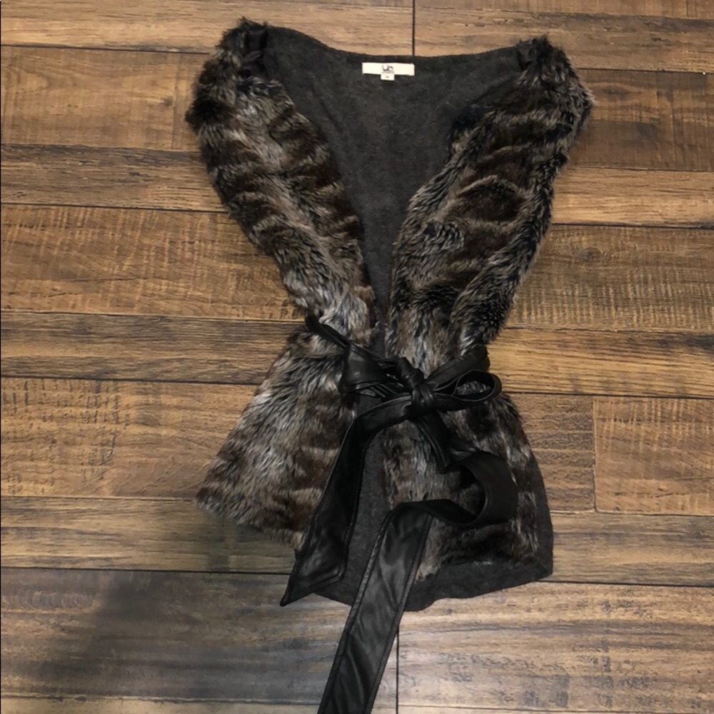 Fur vest with faux leather belt